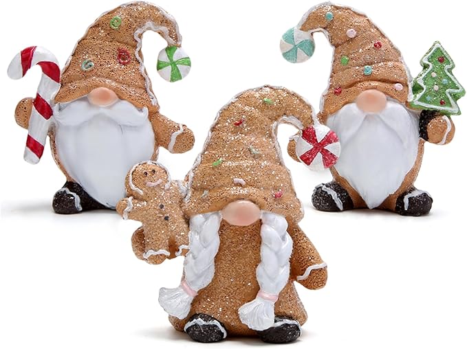Hodao Christmas Gingerbread Gnome Decorations Set of Three-Charming Christmas Decor for Home Indoor-Festive Fun Gift (Classic Colors)