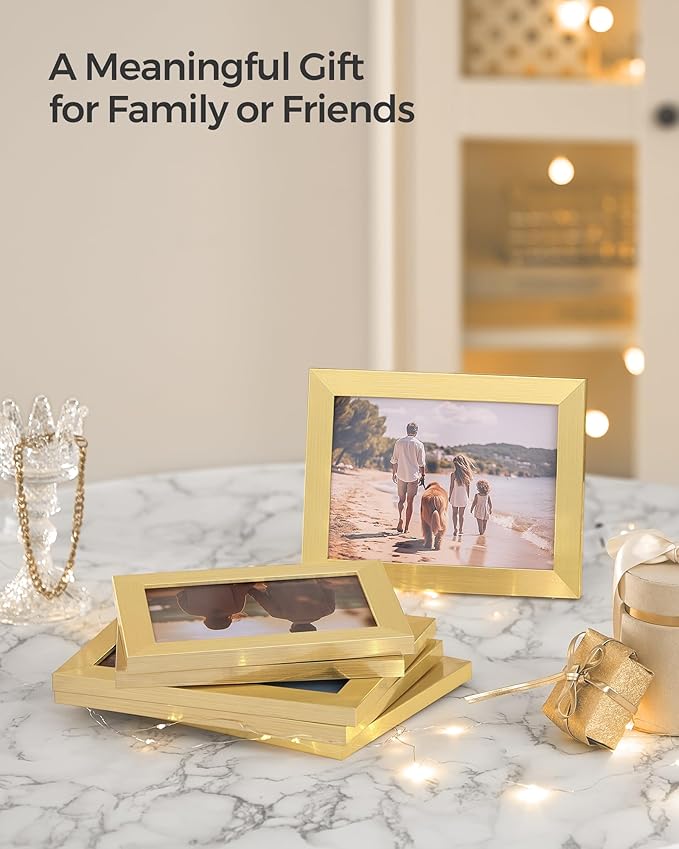 SONGMICS Picture Frames, Collage Picture Frames Set of 10, Two 8x10, Four 5x7, Four 4x6, Photo Frame for Wall Gallery Decor, Table Display, Glass, Pale Gold URPF010A01