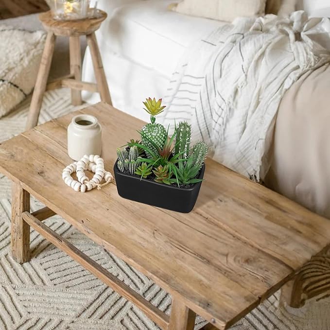 Artificial Succulents Plants in Ceramic Planter, Assorted Fake Plants in Black Pots, Fake Succulents Plants Artificial with Ceramic Potted for Bathroom Home Office Living Room Table Decor