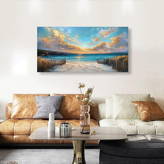 Beach Coast Pictures Canvas Wall Art for Living room Office Bedroom Wall Decor,Ocean Wall Art Print Paintings Modern Abstract Scenery Artwork Waterproof Ready to Hang-20x40inch