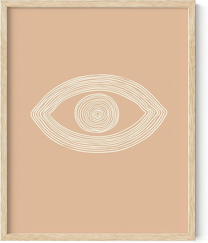 HAUS AND HUES Boho Posters Neutral Wall Art Prints - Boho Posters and Prints, Abstract Art Wall Eye Art Wall Decor, Eye of Sauron (Beige Framed, 12x16)