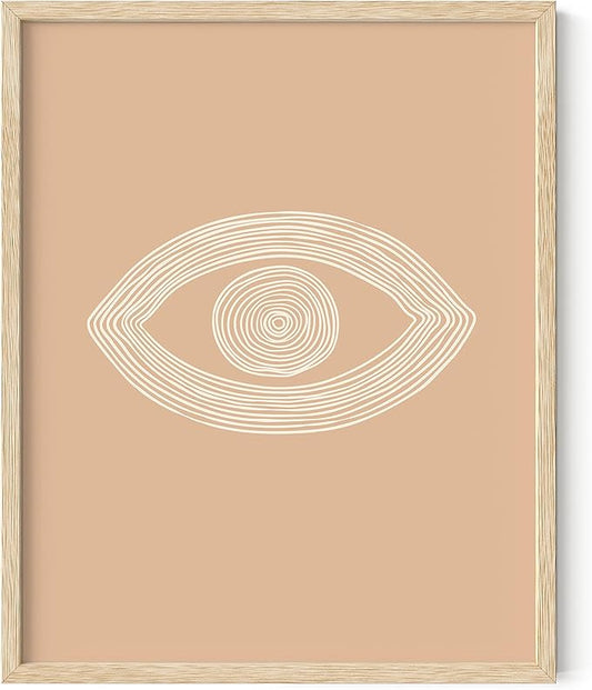 HAUS AND HUES Boho Posters Neutral Wall Art Prints - Boho Posters and Prints, Abstract Art Wall Eye Art Wall Decor, Eye of Sauron (Beige Framed, 12x16)