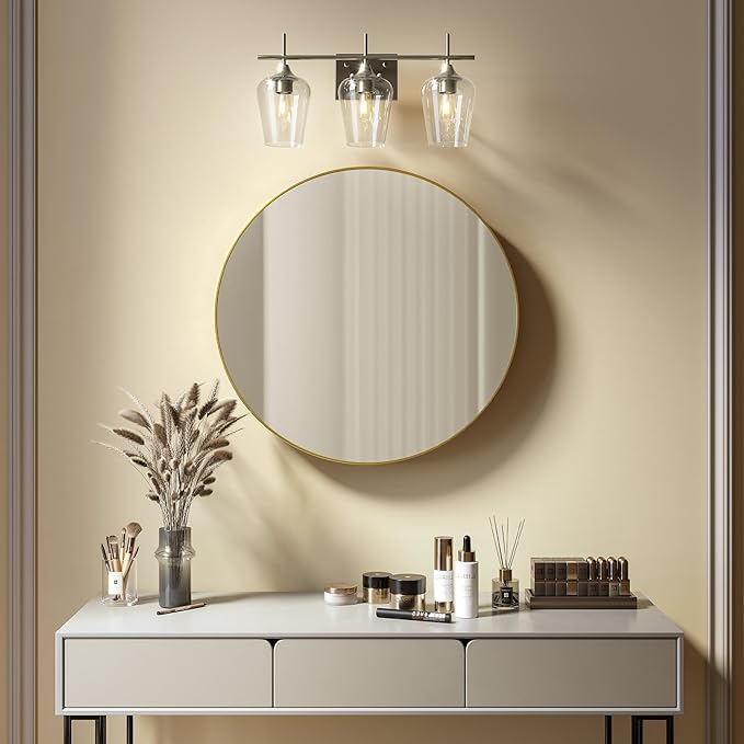 VONLUCE Bathroom Vanity Light, 3 Light Bathroom Light Fixture Over Mirror, Bathroom Wall Lamp with Clear Glass, Modern Brushed Nickel Vanity Lighting fixtures for Bathroom, Bedroom, Hallway