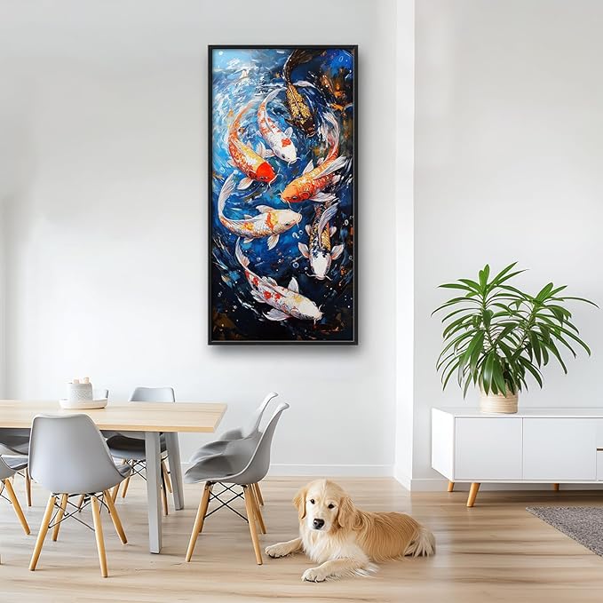 Lovira Koi Fish Large Wall Art Traditional Chinese Feng Shui Canvas Wall Decor Pictures Prints Painting Framed Home Vertical Artwork for Living Room Bedroom Bathroom Kitchen 30"x60"