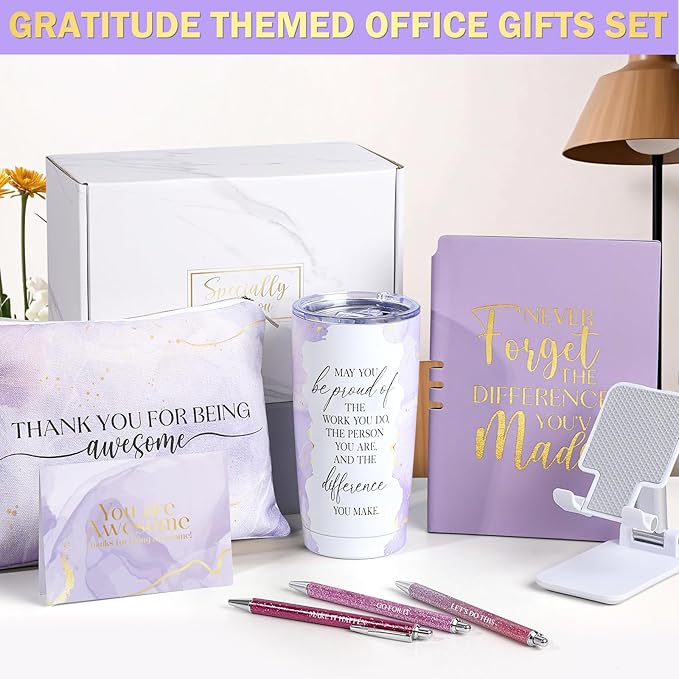 Employee Appreciation Gifts, Appreciation Gifts for Coworkers, 8 Pcs Christmas Gift for Employees Coworkers Teacher Staff Principal Nurse, Cool Thank You Gifts Baskets w/ Tumbler Notebook (Purple)