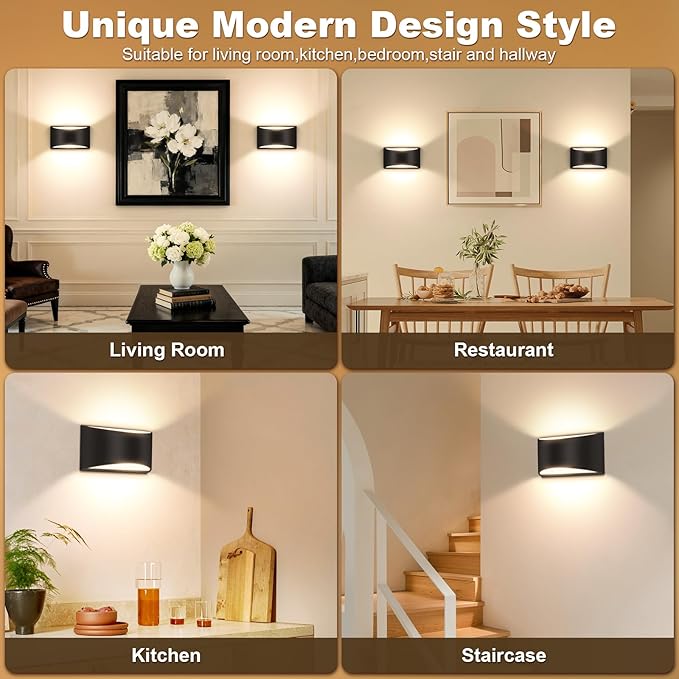8 Pack Black Modern LED Wall Sconces, 3000K Warm White Hardwired Interior Wall Lights Up and Down Wall Mount Light for Bedroom,Living Room,Hallway(with G9 Bulbs)