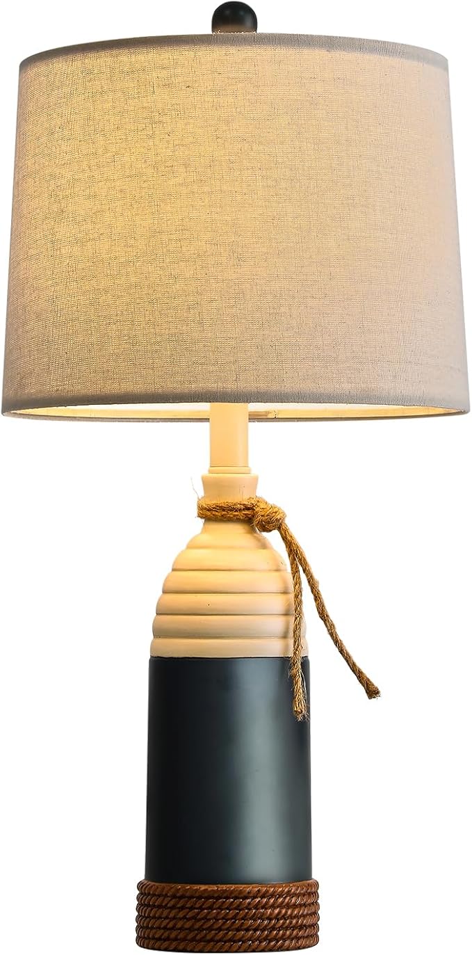 OYEARS 23.75" Table Lamp for Bedroom, Bedside Table Lamp for Living Room, Farmhouse Lamp for Nightstand, Modern Coastal Nautical Lamp Decor, Ocean Beach Style, Navy Blue