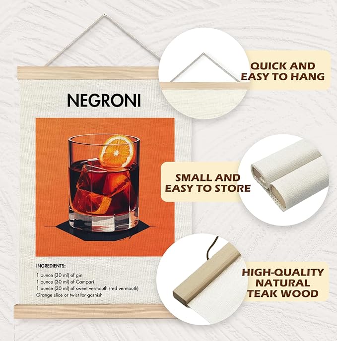 Yomisex Italy Negroni Aperol Spritz Cocktail Wall Art Poster, Vintage Italian Cocktail Drinks Canvas Prints Wall Art Framed for Home Kitchen Bar Pub Decor, 12x16 Inch Set of 2