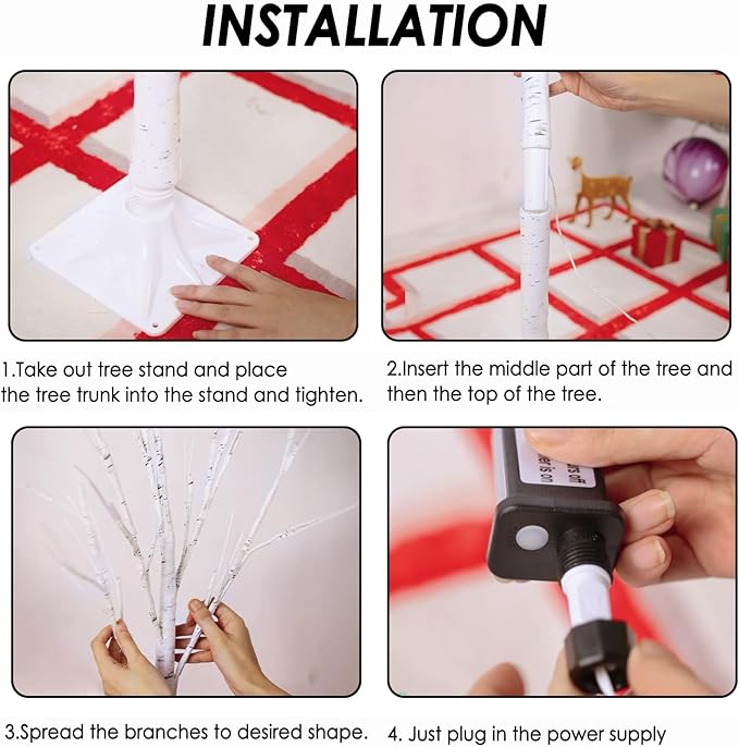 6FT, 5FT and 4FT, Set of 3 Lighted Birch Tree, Higher Size & Timer Function, Birch Christmas Tree with 144 LED Warm White Lights for Indoor Christmas Decorations Outdoor Yard Garden Home Bedroom Party