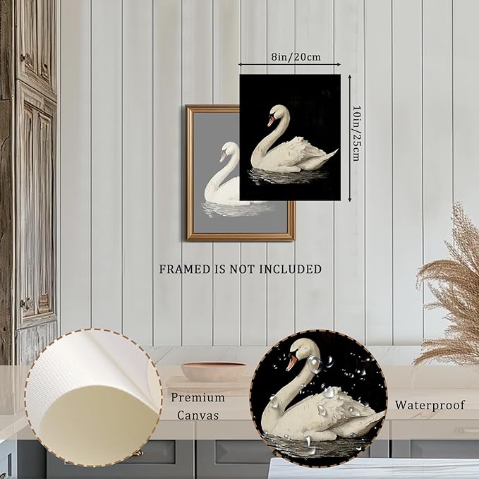 RETRART Vintage Swan Canvas Wall Art - Swan Vintage Art Prints for Wall Decor, Swan Print Elegant Animal Oil Painting Decor for Living Room Bedroom Kitchen - 8" x 10" - UNFRAMED