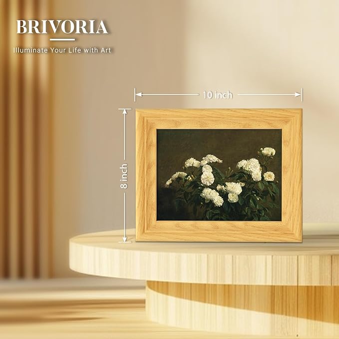 Brivoria Framed Canvas Wall Art Vintage Decor, Antique Botanical Floral Artwork with White Roses and Rustic Autumn Background for Desk Shelf Small Wall Bedroom Office or Bathroom Display, 8"x10"