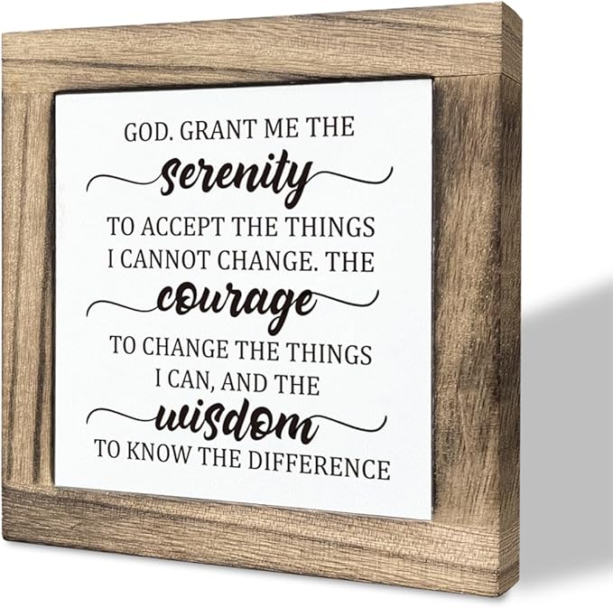 Inspirational Sign, Box Wood Plaques Desk Décor, Christian Sign, Wooden Table Sign, Religious Home Table Decor, Serenity Prayer Gift for Him Her, God. Grant Me the Serenity Courage Wisdom