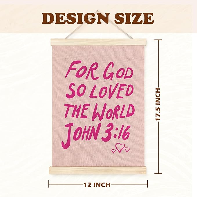 Supwhd Christian Wall Decor, Trendy Preppy Pink Bible Verse Wall Art With Wooden Poster Hanger, Pink Preppy Wall Decor, Christian Wall Art for Girls Room Dorm Decor, 12x16
