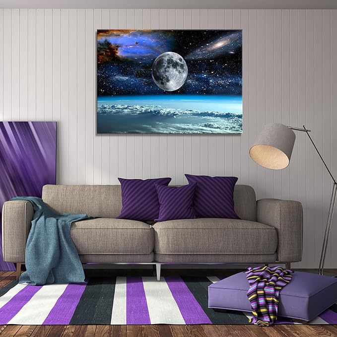 XXMWallArt FC2581 Space View From Earth Space Canvas Wall Art Landscape Modern Decor Painting Abstract for Living Room Bedroom Kitchen Home and Office 32.00'' x 48.00''