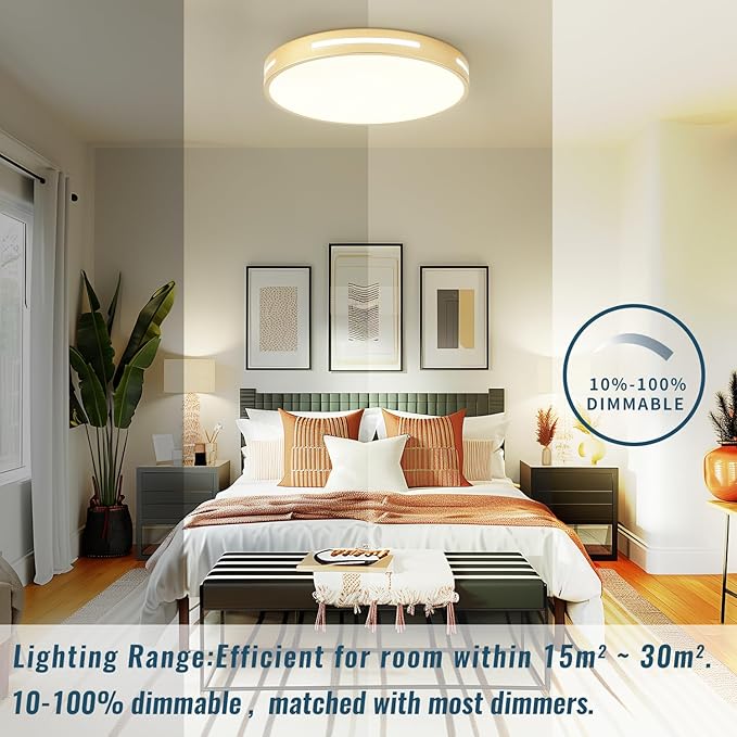 Gold LED Flush Mount Light Fixture - 15 inch, 36W Set of 2, Dimmable Kitchen Lighting, Modern Ceiling Mount for Bedroom, Bathroom, Living Room