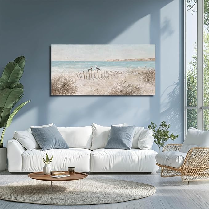 GAIDUOMAI Seascape Wall Decor Modern Artwork Office Sea Bird Painting Sandbeach Canvas Wall Prints 24x48 Inch Bedroom Decorations Ready to Hang