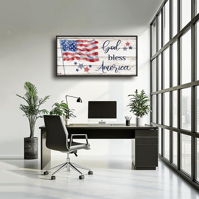 Lovira God Bless America Sign Large Wall Art American Flag USA Canvas Wall Decor Patriotic Pictures Prints Painting Framed Modern Home Artwork for Living Room Bedroom Bathroom 30"x60"