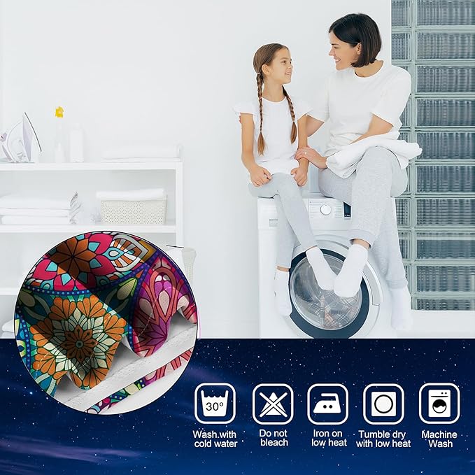 MissHope Boho Bohemian Floral Blackout Curtains Colorful Flowers Decor Darkening Window Treatments for Women Girls Home Bedroom Living Room Grommet Window Drapes 2 Panels, 42x63 Inch