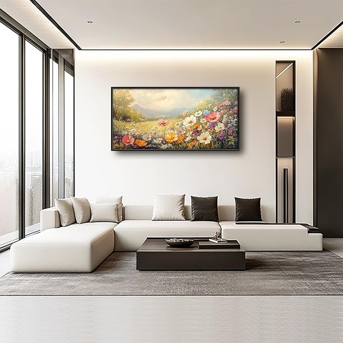 Colorful Wildflower Framed Wall Art for Living Room, Large Gesang Flower Canvas Wall Decor, Wildflower Pictures Painting, Modern Artwork for Bathroom Bedroom 60L'' × 30W''