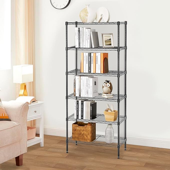 PayLessHere | 6-Tier Wire Shelf | 23"x13"x59" | Black | Adjustable Racks | Heavy-Duty Storage Shelves, Holds Upto 1500 lbs | Rust-Resistant, No-Tool Assembly | for Home, Garage Shelving