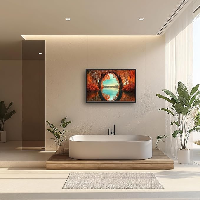 Olivine Autumn Wall Art, Tree Pictures Wall Decor, Autumn Forest Painting, Nature Landscape Canvas Prints, Framed Artwork for Bathroom Bedroom Living Room Office Home Decoration 36"x24"