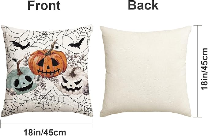 Baccessor Halloween Pillow Cover 18x18 Inch, Pumpkins Bats Spider Web Pillow Case Halloween Decor for Cushion Sofa Couch Indoor Outdoor Decoration 1 Piece