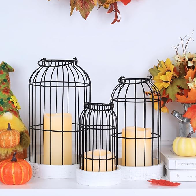 DECORKEY Rustic Farmhouse Lantern Decor Set of 3 Lanterns Decorative Indoor and Outdoor, Fireplace Mantle or Kitchen Dining Table - Modern Upscale Beauty for Home