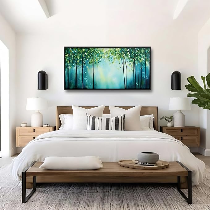 Lovira Green Forest Tree Large Wall Art Nature Landscape Canvas Wall Decor Pictures Prints Painting Framed Modern Artwork for Living Room Bedroom Bathroom Office 30"x60"