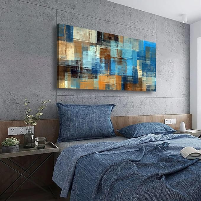 Colour Abstract Pictures Canvas Wall Art for Living room Office Bedroom Wall Decor,Abstract Wall Art Print Paintings Modern Cool Blue Yellow Artwork Waterproof Ready to Hang-20x40inch