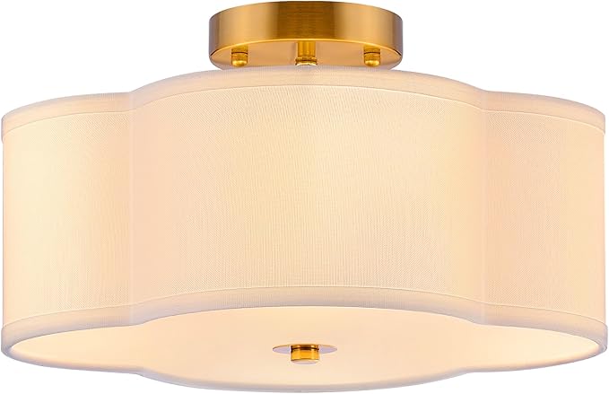 VONLUCE Semi Flush Mount Ceiling Light, 13" Ceiling Light Fixture with Four Leaf Clover-Shaped, 4-Light Modern Light Fixture for Bedroom Living Room Nursery Hallway, White Shade & Gold Finish