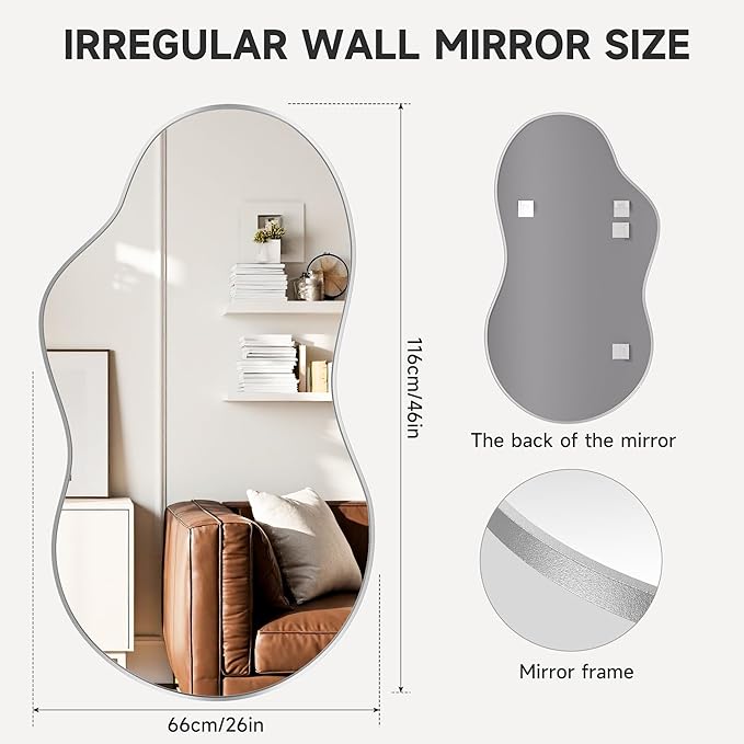 Hasipu Irregular Wall Mirror – 25"x45" Silver Irregular Abstract Mirror for Wall Asymmetrical Wall Mirrors Decorative Modern for Living Room Bathroom,Bedroom,Hallway