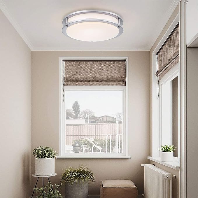 Flush Mount LED Ceiling Light Fixture, 23W, 13 Inch Flush Mount LED Ceiling Light with 5CCT(2700K/3000K/3500K/4000K/5000K Adjustable), Brushed Nickel Saturn Dimmable Lighting for Bathroom Bedroom