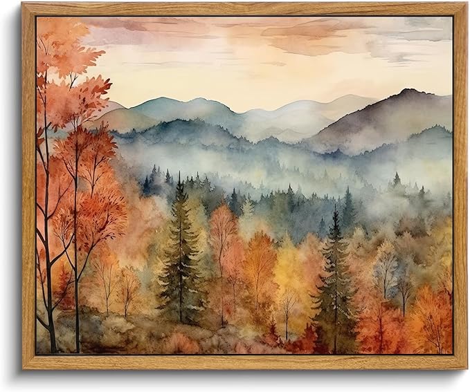 KBKBART Framed Vintage Wall Art for Living Room Bedroom Decor, Retro Autumn Watercolor Country Landscape Canvas Painting Farmhouse Wall Art, Rustic Fall Bathroom Wall Decor Vintage Room Decor(8"x10")