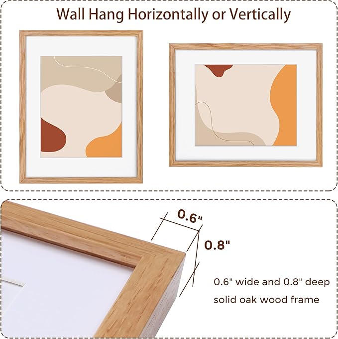 11x14 Picture Frame, Solid Oak Wood 11"x14" Photo Frame, 11 x 14 Frame for Wall, 11 x 14 Picture Frame With Mat for 8x10, Real Tempered Glass, 11 by 14 Wood Frame (Natural Oak Color, 1 Pack)