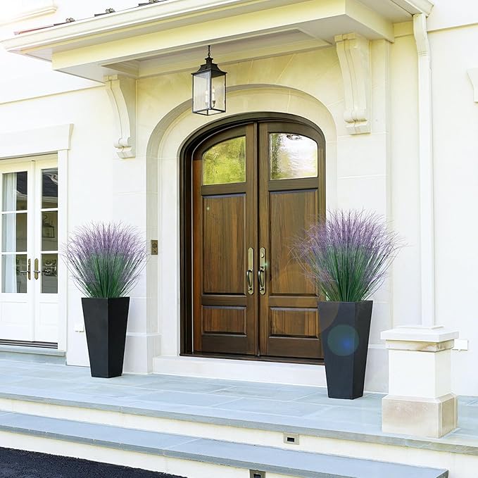 12Pcs Artificial Grass Plants, Faux Shrubs Wheat Grass, Artificial Tall Grass Fake Plants for Outdoor Decor,Artificial Greenery Stems Weed for Room Indoor Home Decor(Green Purple Tail)