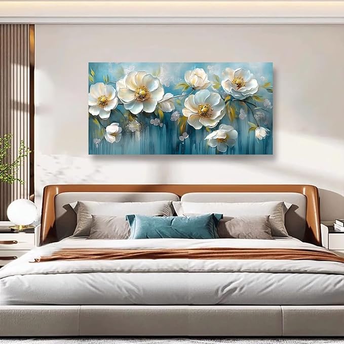 White Flower Pictures Canvas Wall Art for Living room Office Bedroom Wall Decor,Abstract Wall Art Print Modern Jasmine Oil Painting Artwork Waterproof Ready to Hang-20x40inch