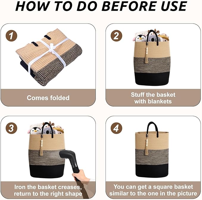 Woven Laundry Basket for Clothes, 80 L Large Rectangle Laundry Hampers with Beads Tassel, Nursery Storage Basket for Toys, Tall Dirty Clothes Hamper for Bedroom Aesthetic, Laundry Room Organization