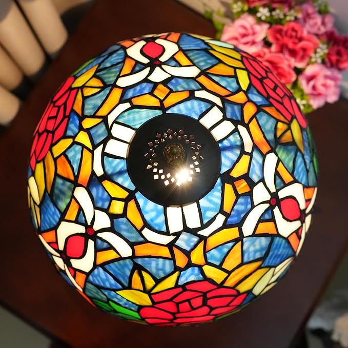 Tiffany Lamp 12 Inch Tiffany Style Red Rose Retro Bedside Lamp Stained Glass Table Lamp Suitable For Bedrooms Hotels Restaurants Dormitories Vintage Antiques Home Decoration Art And Craft Gifts