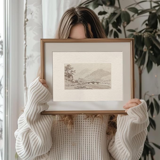 uniro Neutral Gallery Wall Art Prints, Farmhouse Landscape Sketch Wall Painting Canvas Prints, Rustic Nature Oil Painting, Antique Moody Neutral Landscape Aesthetic Wall Decor Vintage Art Pictures for Bedroom Bathroom Decor( 8" x 10"-UNFRAMED)