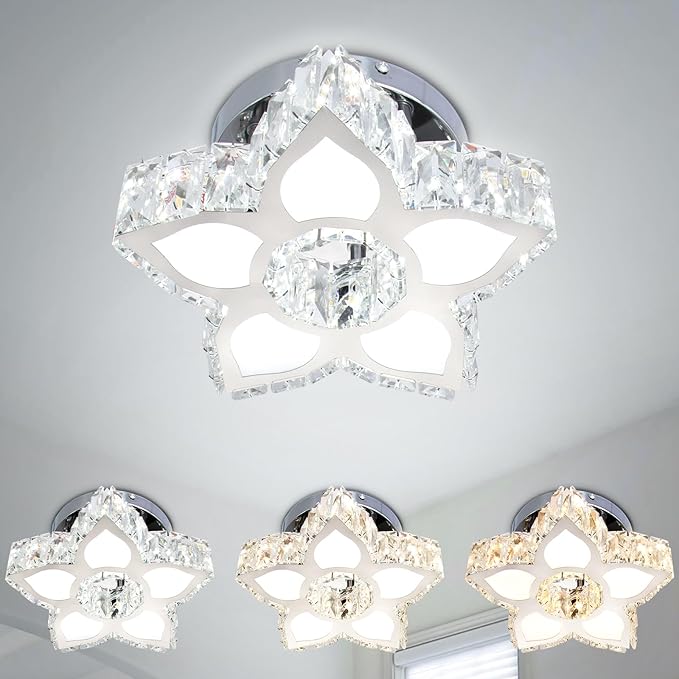 FRIXCHUR Modern Crystal Ceiling Light Fixture Mini Led Chandelier Small Flower Chandelier for Living Room Bedroom Dining Room Kids Room Girls Room,Colors Change