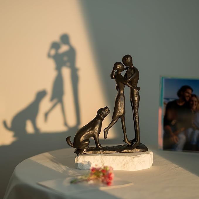 Sziqiqi Anniversary Iron Gifts for Her - Couple Love Sculpture Anniversary Iron Gift for Couple Girlfriend Wife Him Black Statue Metal Figurines for Home Decor Wedding Christmas Birthday Gifts