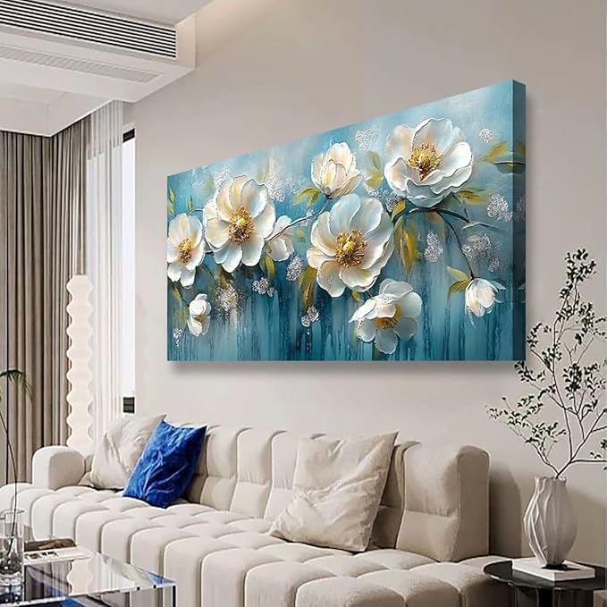 White Flower Pictures Canvas Wall Art for Living room Office Bedroom Wall Decor,Abstract Wall Art Print Modern Jasmine Oil Painting Artwork Waterproof Ready to Hang-20x40inch