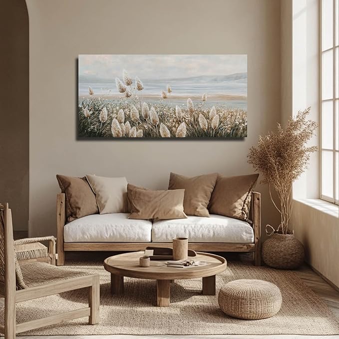 GAIDUOMAI Reed Painting Mountain and River Wall Art Prints Bedroom Plant Decor Countryside Landscape Wall Decor for Dining Room Hotel 24x48 Inch