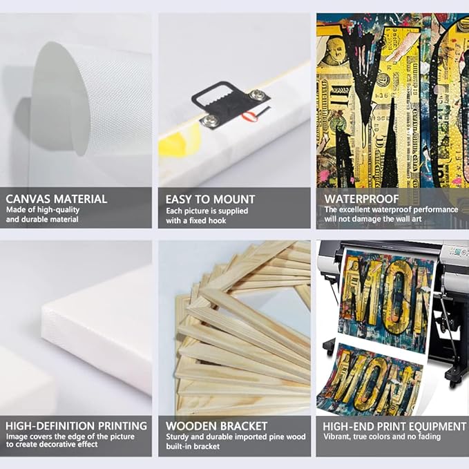 Yatsen Bridge Large Size Office Graffiti Wall Art Money Canvas Paintings Artwork Motivational Money Artwork Poster and Prints Large Bedroom Walls Decoration Framed Ready to Hang-48x24 inch