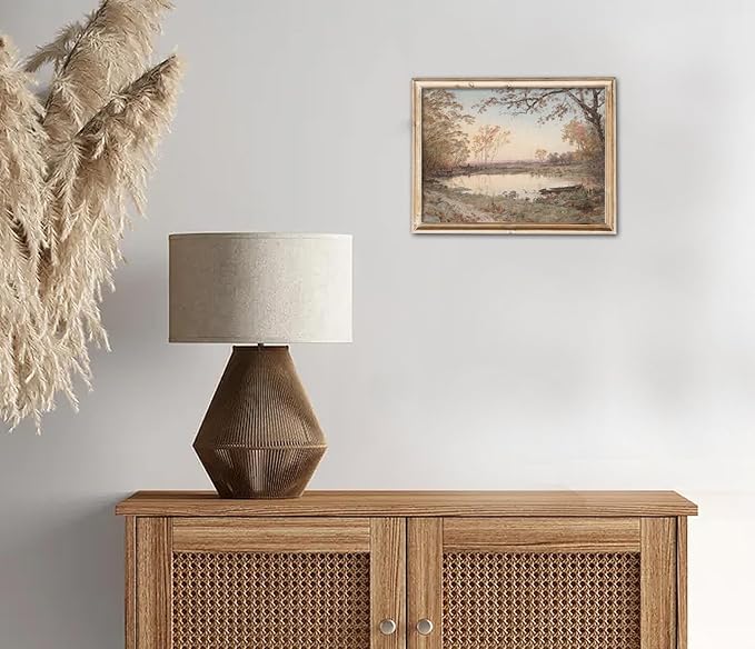uniro Vintage Wall Art, Farmhouse Wall Decor Fall Pond Wall Painting Canvas Prints Autumn Landscape Oil Painting, Neutral French Country Wall Decor, Vintage Art Pictures for Bedroom Bathroom Kitchen Decor( 8" x 10"-UNFRAMED)