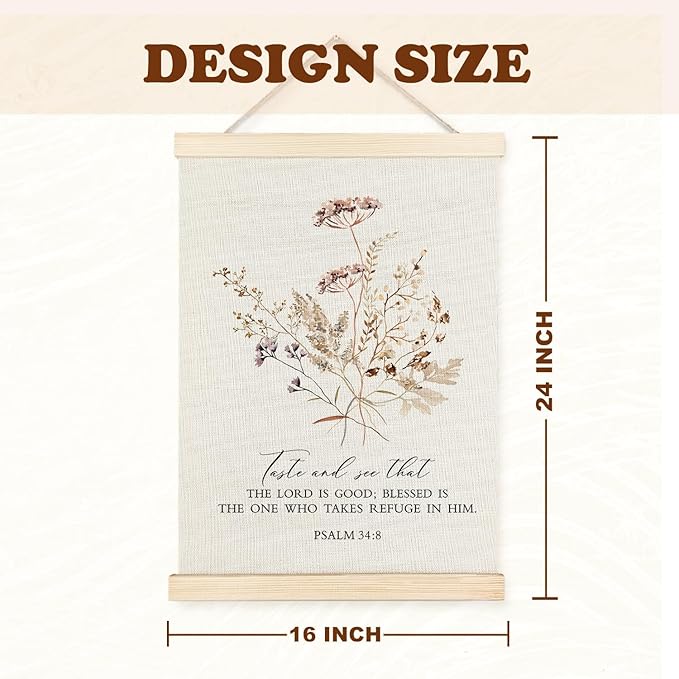 Supwhd Boho Floral Christian Wall Art with Wooden Poster Hanger, God is Good Bible Verses Posters Wall Art Decor, Christian Wall Decor for Home Room, 16x24