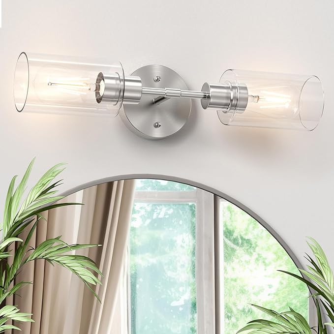 Espird Bathroom Light Fixtures 2 Light Brushed Nickle, Bathroom Vanity Lights Over Mirror, Bathroom Sconces Wall Lighting,Farmhouse Vanity Light, Modern Vanity Lights with Clear Shades