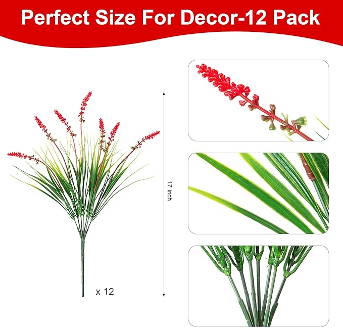Artificial Faux Plants Flowers for Outdoor Decorations, Fake Monkey Grass for Outside Porch Patio, No Fade Realistic Greenery Plant, UV Resistant Artificial Bush Shrubs for Courtyard Window Garden