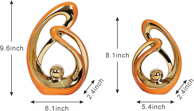 2 Pcs Orange and Gold Decor for Living Room Table Sculpture Decorations Ceramic Decor Mid Century Modern Decor Figurine Centerpieces for Dining Room Kitchen Fireplace Shelf Office Coffee Table Decor