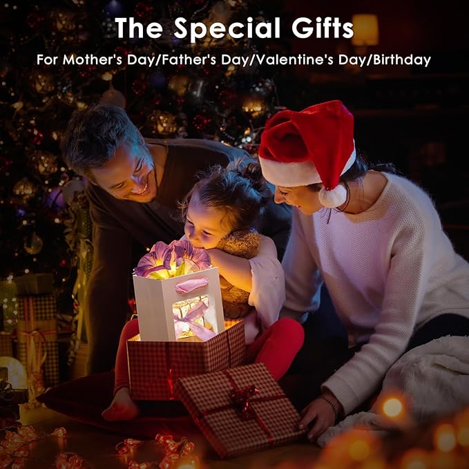 Purple Morning Glory Flower Table Lamp, Artificial Flowers Birthday Gifts for Women Mom Grandma Sister, Rechargeable Battery Powered Cordless Touch Crystal Night Light, Kitchen Bedroom Office Decor